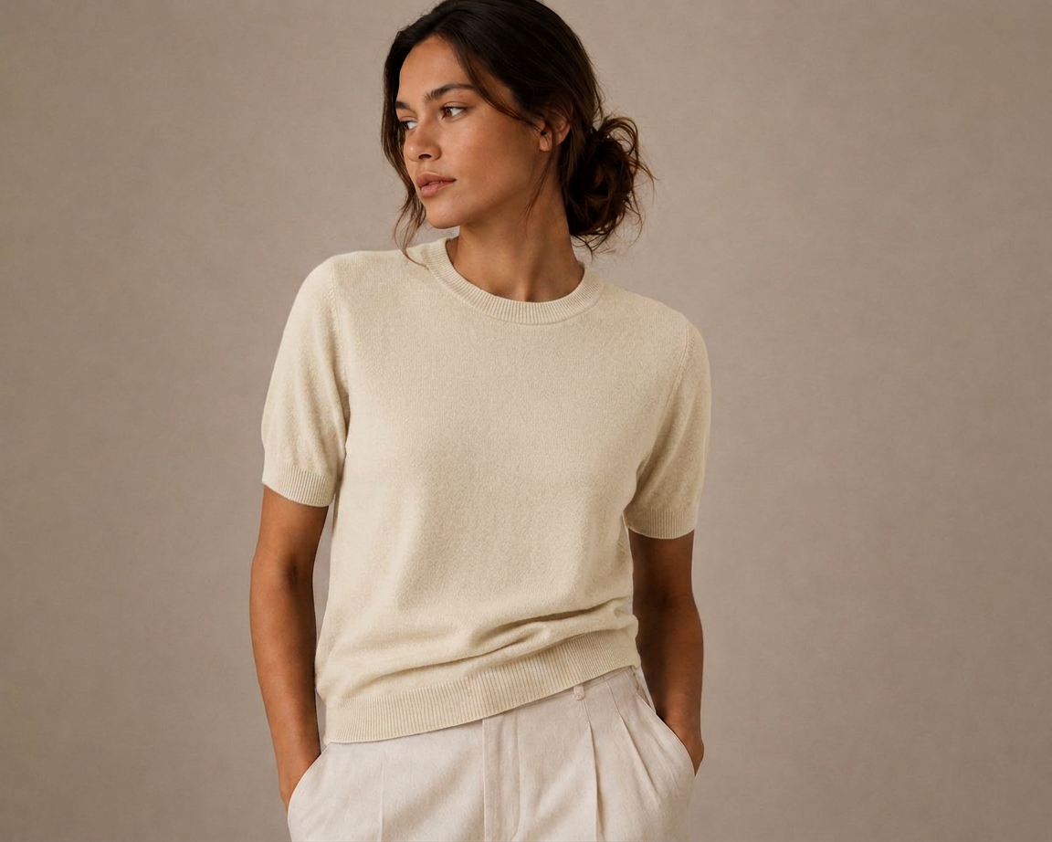 Pull cachemire femme manches courtes — Femme Écru / Ivoire