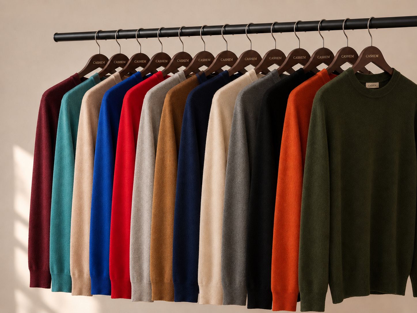 Portant de pulls cachemire multicolores