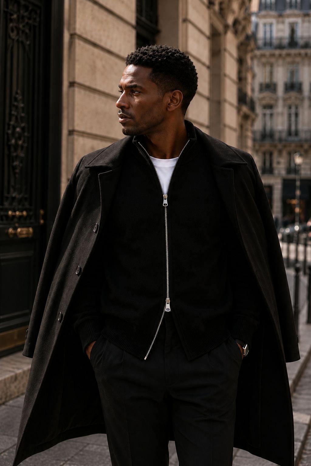 Gilet Zippé Cachemire — Noir porté
